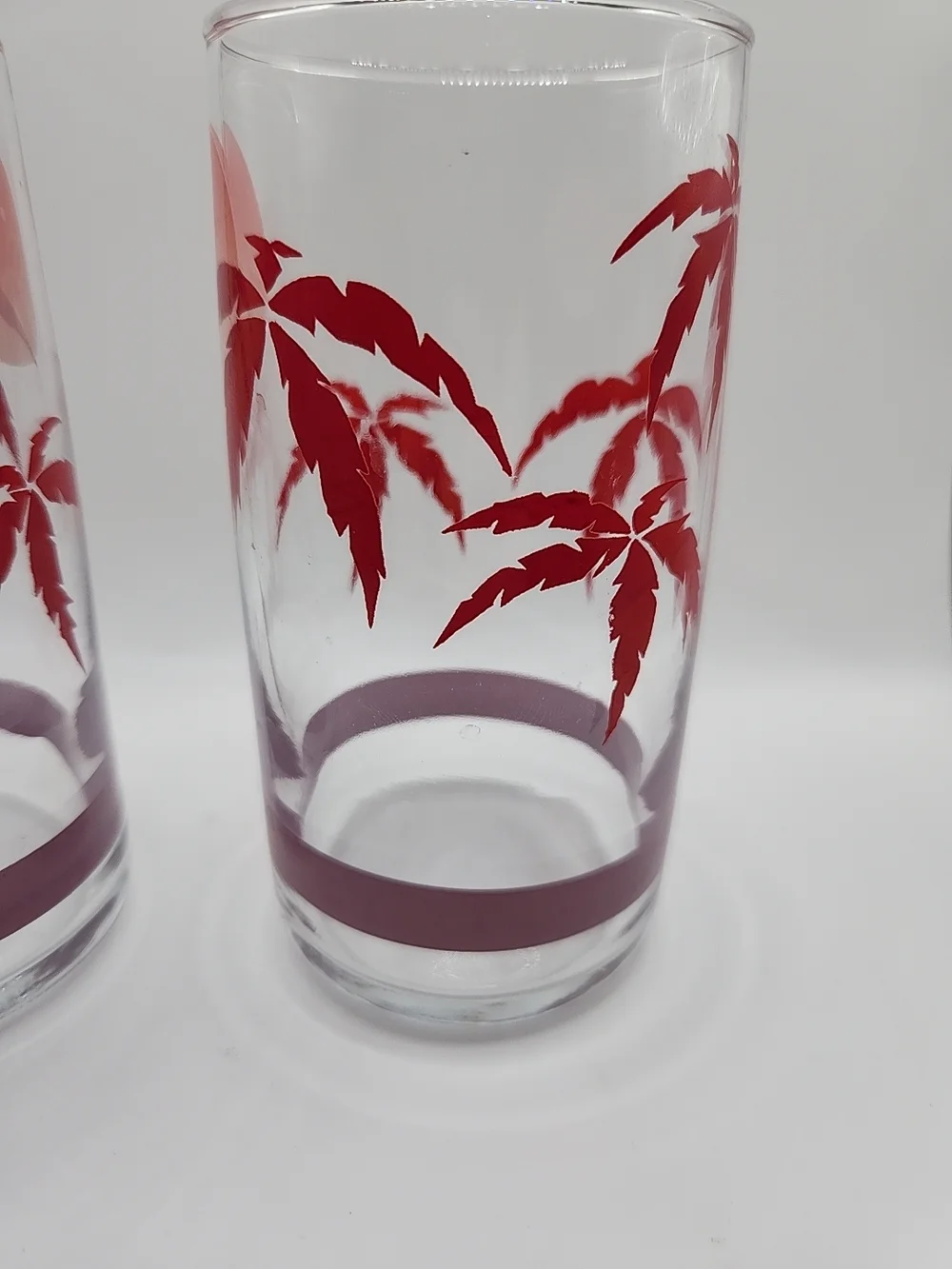 Clear Glass Tumbler Set with Red Palm Sunset Design‎ vintage